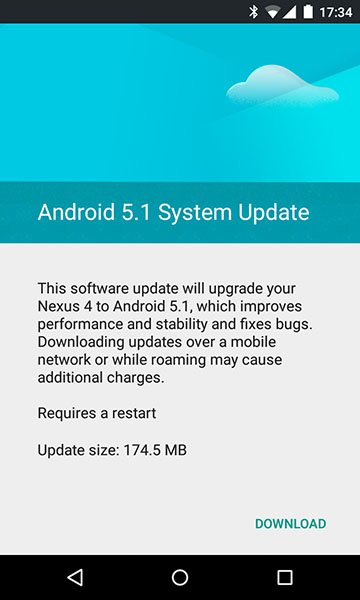 Android 5.1 Lollipop Update Screen