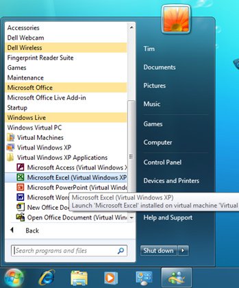Launch App In Virtual Windows XP