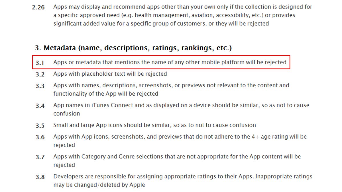 Apple Store Review Guidelines - No Competitors Please