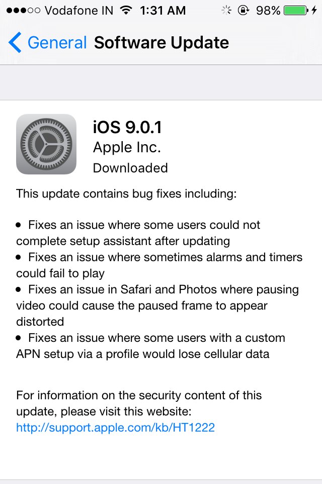 Apple iOS 9.0.1 - Release Notes