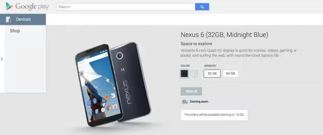 Nexus 6 Pre-Orders Starts On October 29