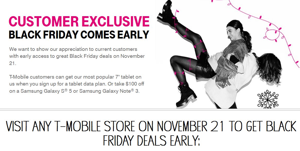 T-Mobile Black Firday Deals On Galaxy Note 4, S5, iPhone 6, LG G3, Xperia Z3, iPad Air, Note 10.1, Note 3