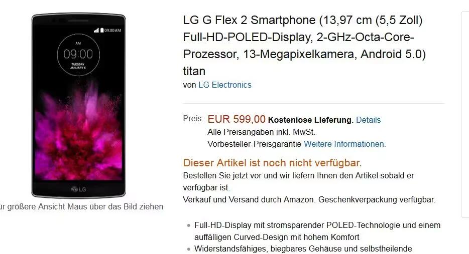 LG G Flex 2 Pre-Orders At Amazon, Priced EUR 599