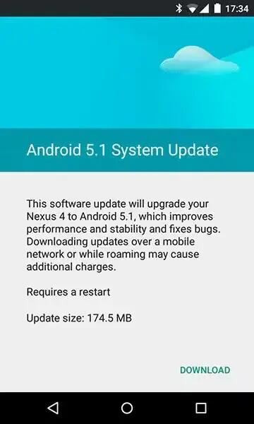 Android 5.1 Lollipop Update Screen