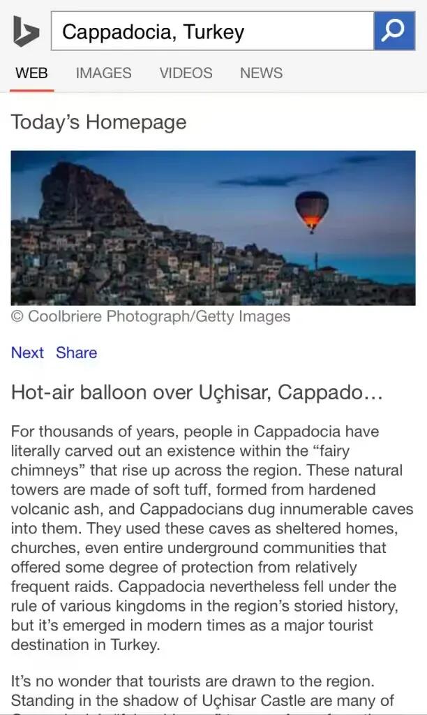 Bing Mobile Homepage - Image Of The Day Info