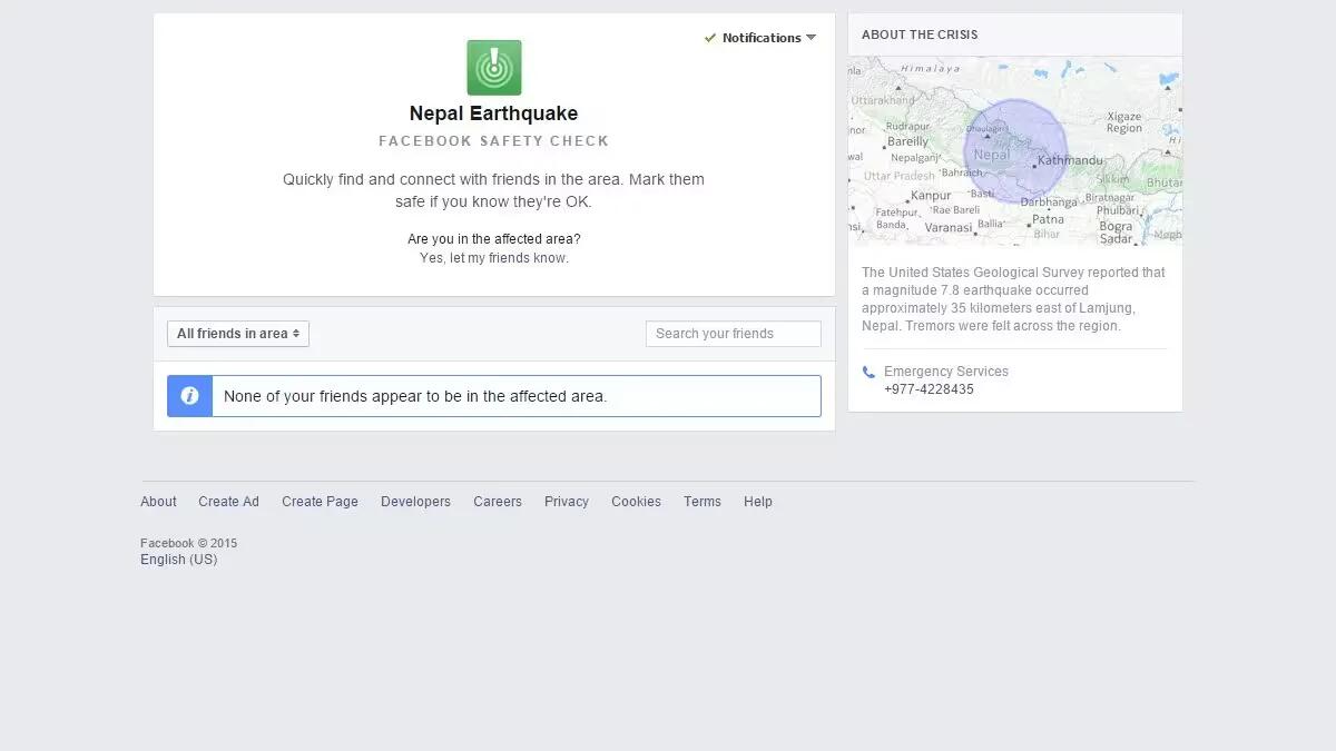 Facebook Safety Check - Nepal Earthquake 2015