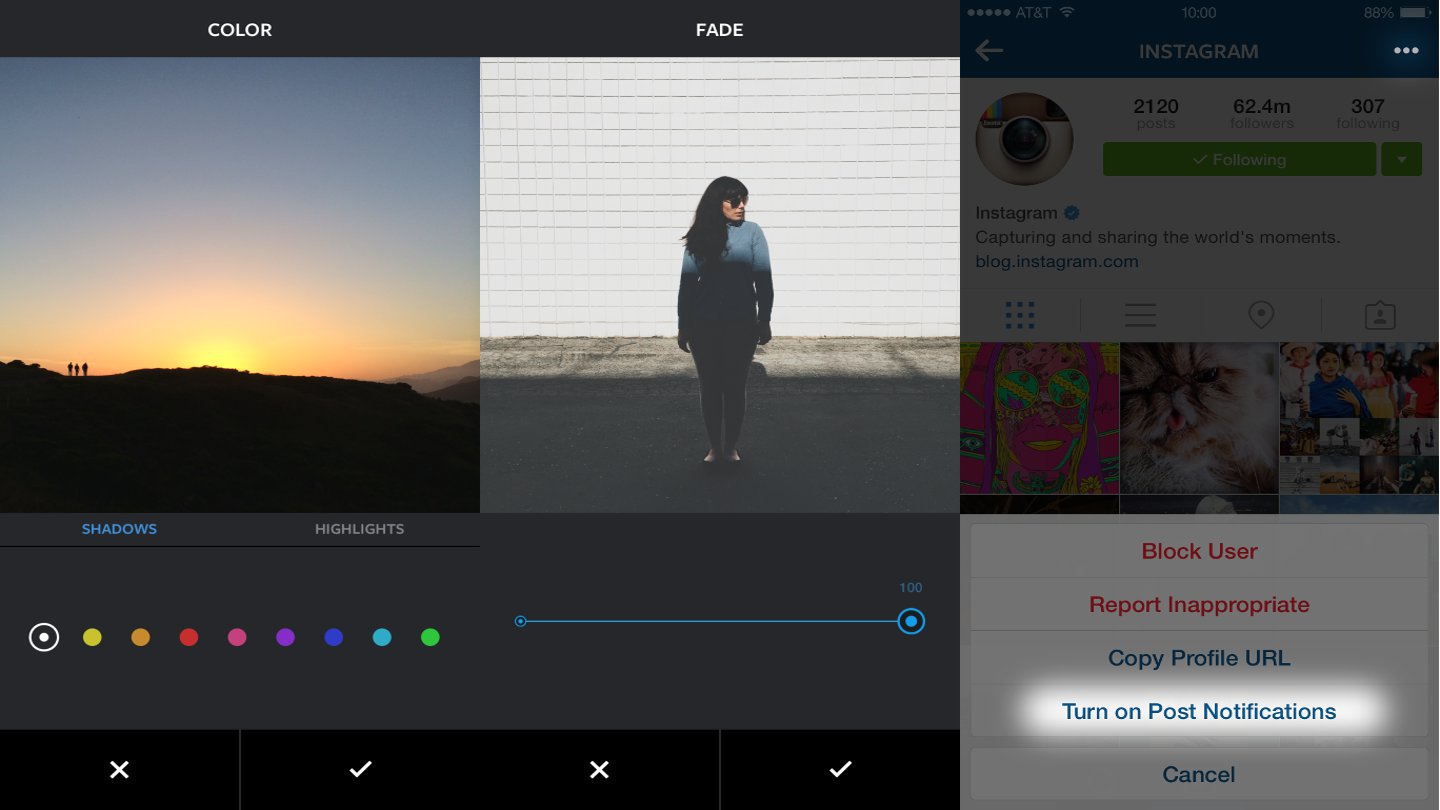 Instagram Post Notification, Color and Fade Tool