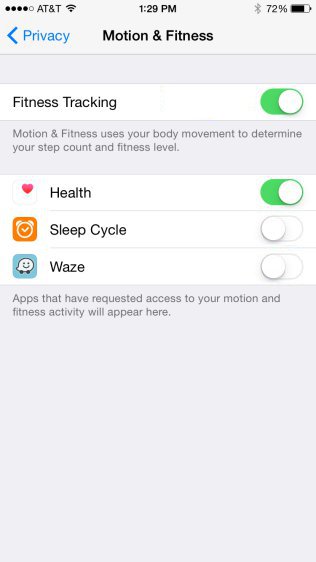 iPhone - Motion & Fitness Settings - List Of App Having Access Disabled