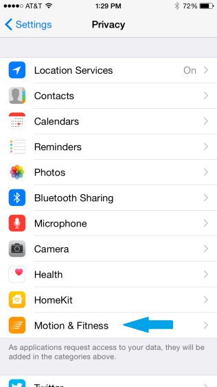 iPhone - Privacy Settings - Motion & Fitness Setting