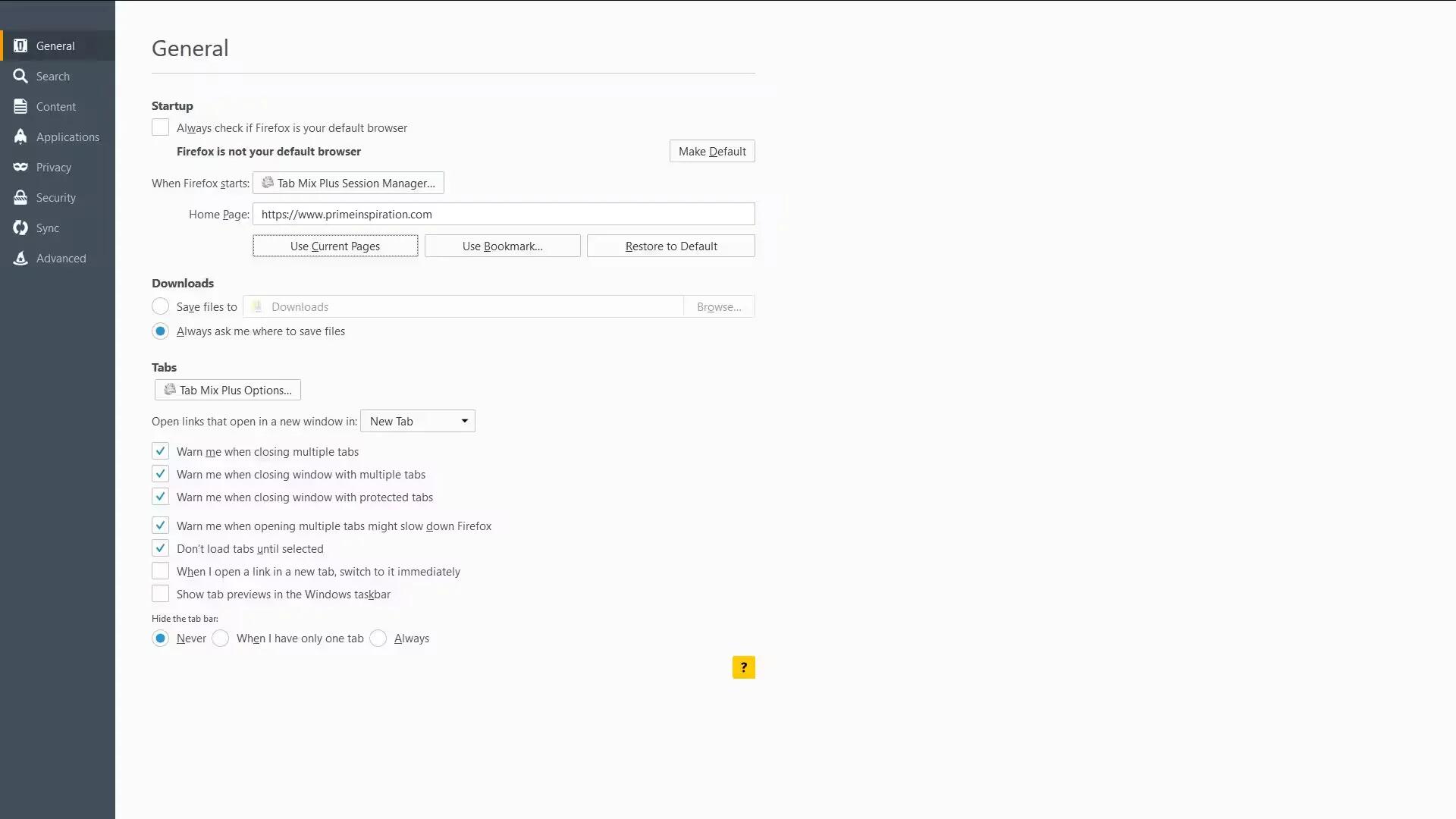 Firefox - New Preferences Screen