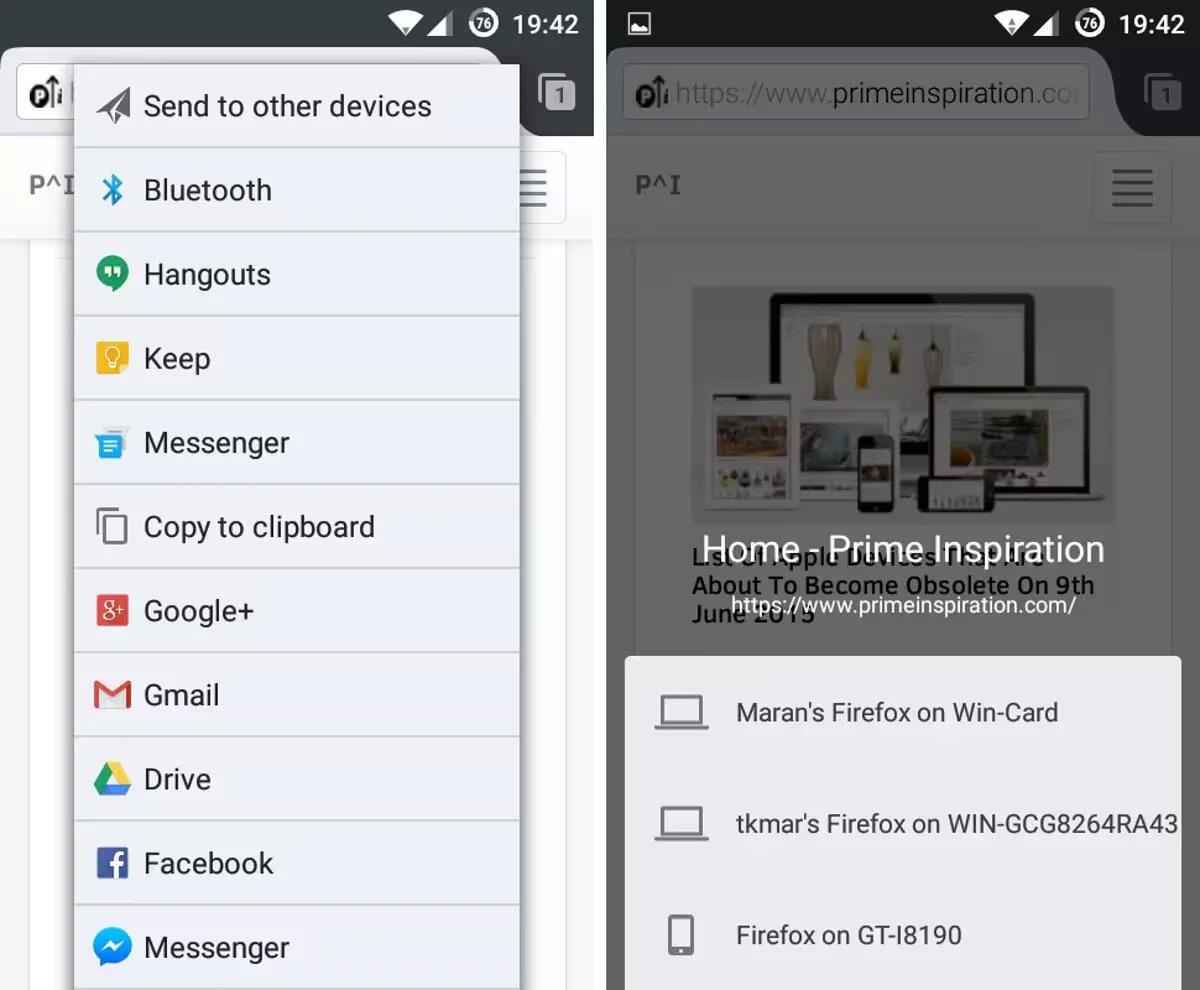 Firefox - Send To Other Devices