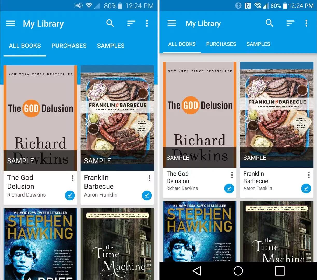 Google Play Books - Library (Left: Old, Right New)