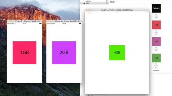 Xcode iOS Simulator - iPhone 6S, iPhone 6S Plus And iPad Pro RAM