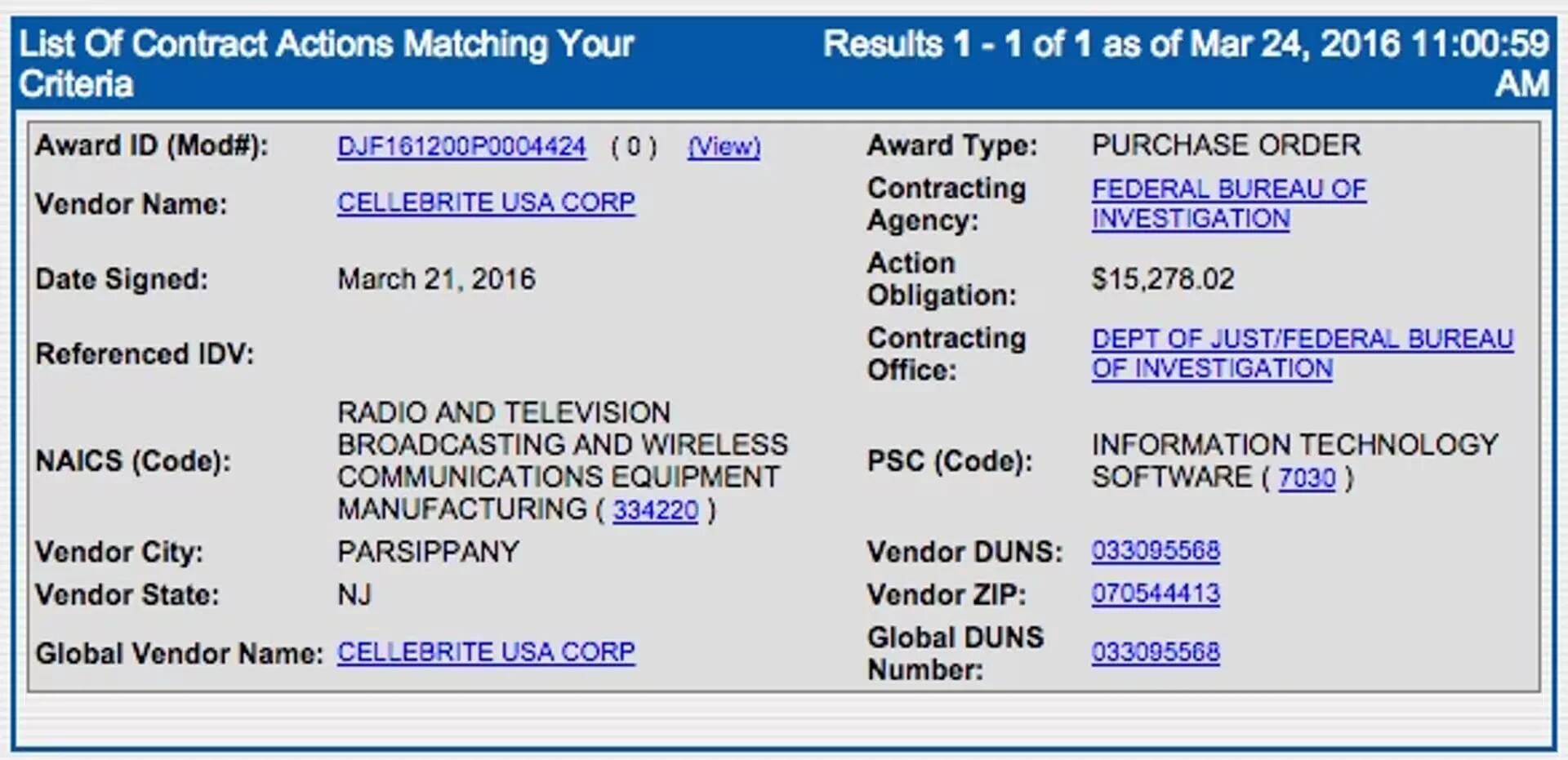 FBI - Cellebrite Contract