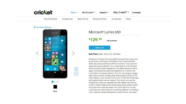 Lumia 650 Available At Cricket Wireless In US