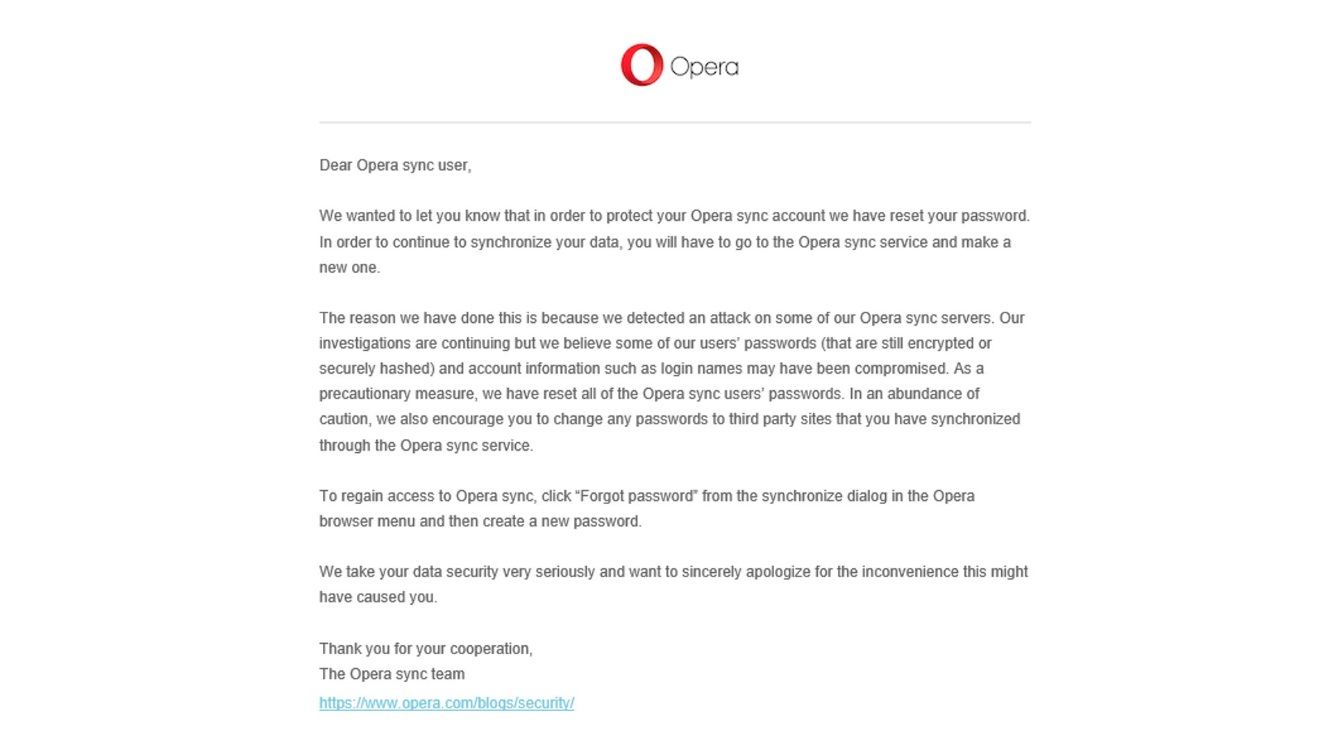 Opera Email - Please change your Opera account password
