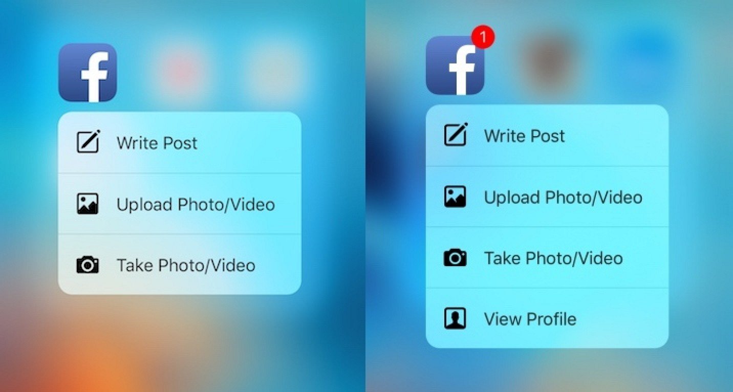 Facebook Quick Actions - iPhone7