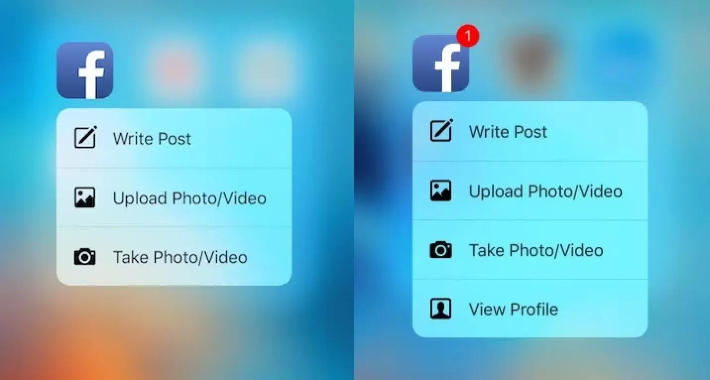 Facebook Quick Actions - iPhone7