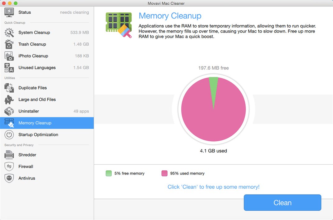 Movavi Mac Cleaner - Memory Cleanup
