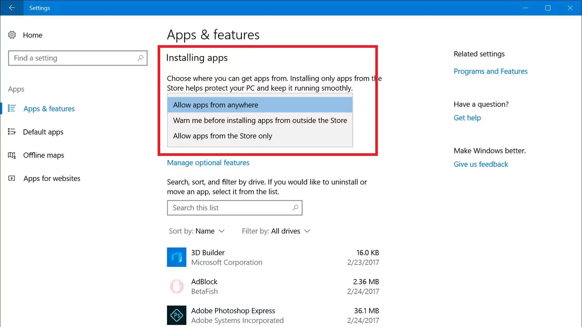 Windows 10 - Options For App Installation