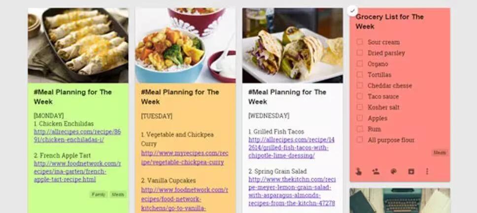 Google Keep - Meal Planning