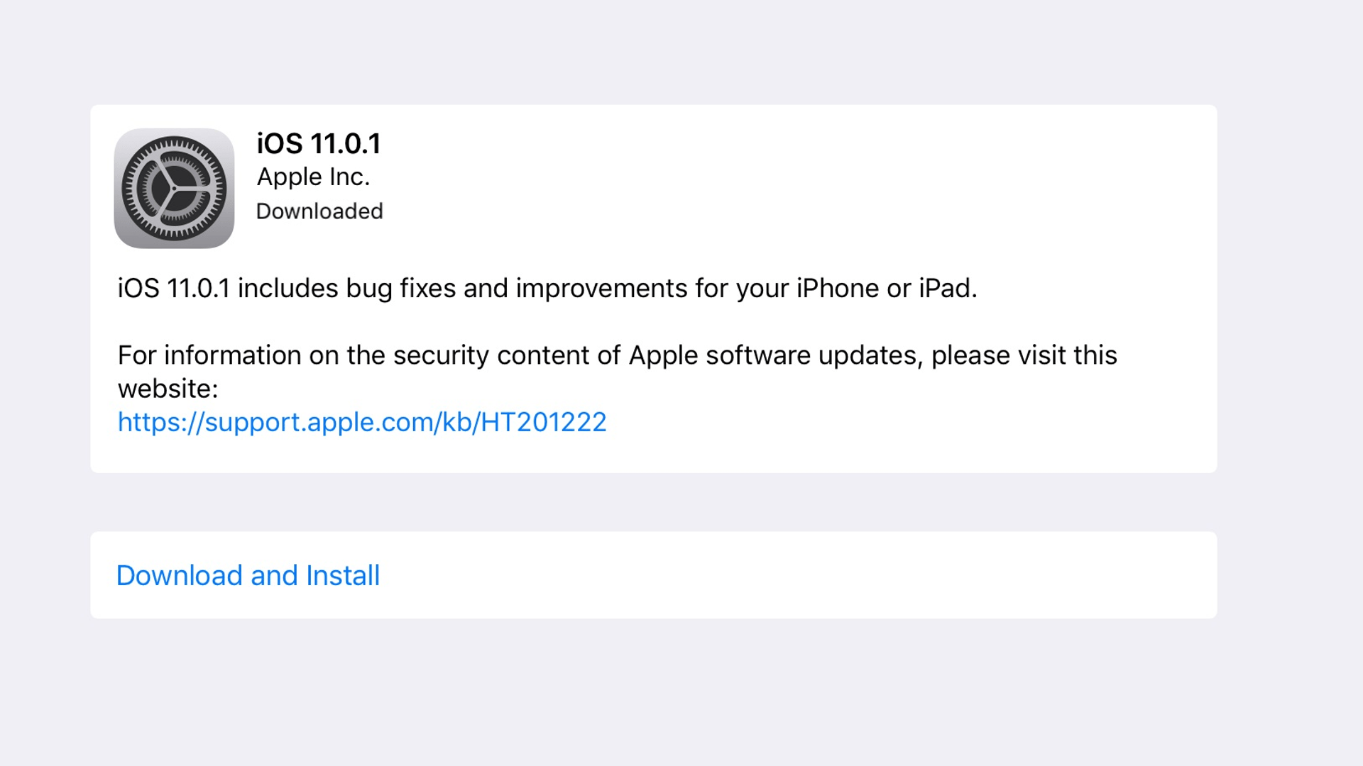 Apple iOS 11.0.1 Software Update