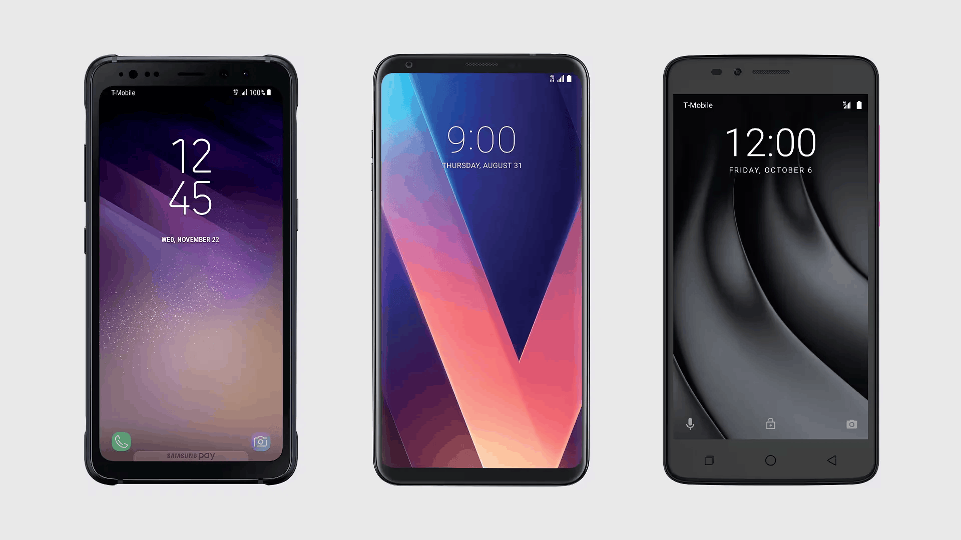 T-Mobile Samsung Galaxy S8 Active, LG V30+, Revvl Plus