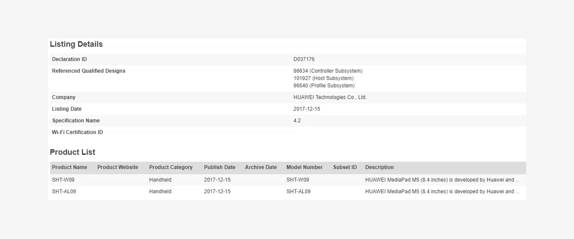 Huawei MediaPad M5 - Leaked Bluetooth SIG