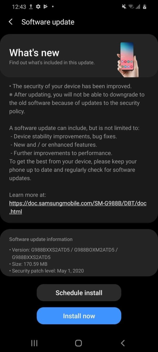 Samsung Galaxy S20 - May Security Update